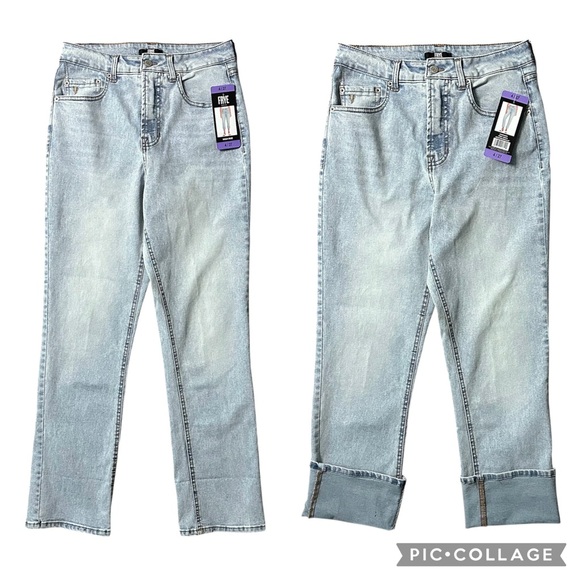 FRYE High Rise Straight Leg Relaxed Fit Cuffed Uncuffed Jean Blue Denim Sz 4/27 - Picture 1 of 12